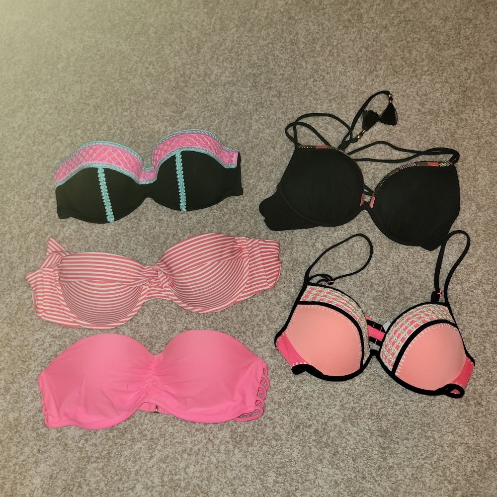 Lot of 34C bikini tops. 2 VS push up, 1 Aerie and 2 Shade and ahore brand.